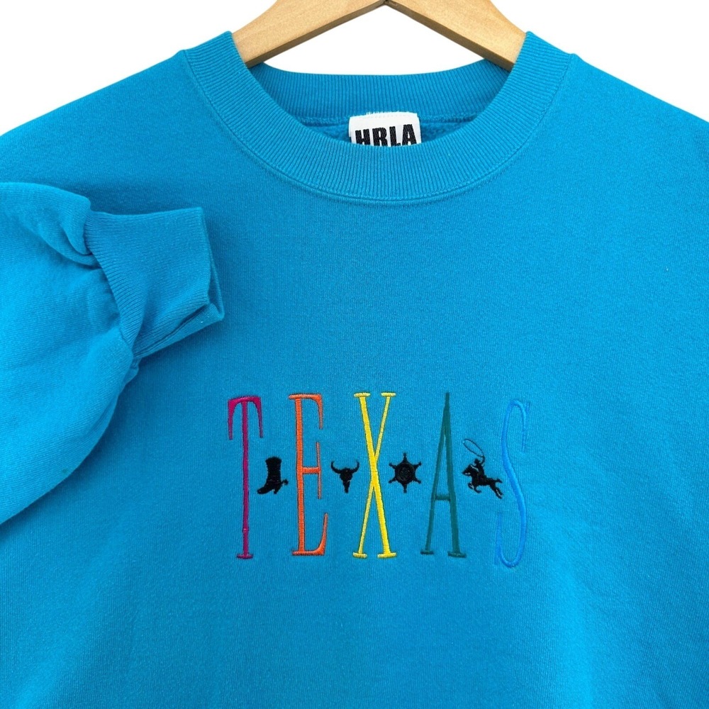 VTG 90s HRLA Texas Embroidered Sweatshirt Mens XXL Made USA Turquoise Crewneck